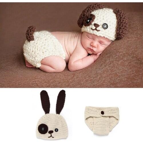 2pcs 0-3 Months Baby Photography Props Set Handmade Newborn Knitted Cartoon Puppy Frog Tortoise Beetle Hat And Pants Outfits