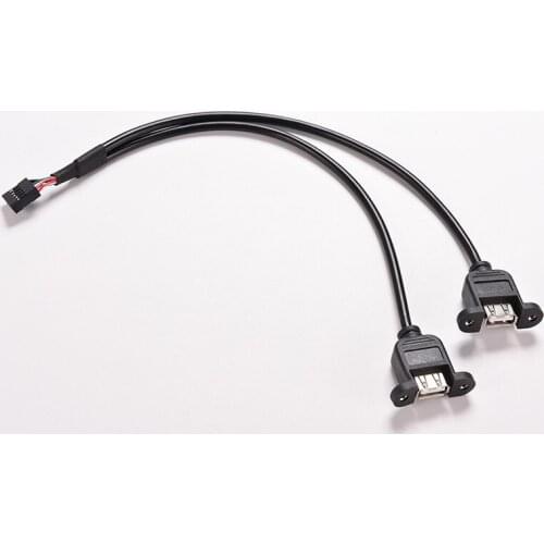 30cm PC PCB Motherboard Internal Cable USB Splitter 1FT PCB Mainboard 9 Pin Header To 2 Dual USB 2.0 Female Socket Adapter Cable