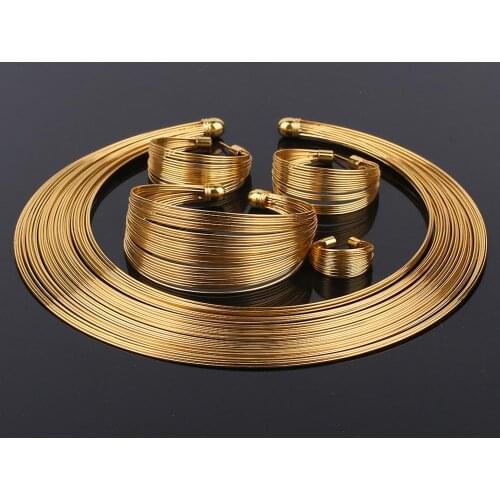 4Pcs/Set Exotic Nigerian Bridal Circle Necklace Earrings Bracelet Ring Jewelry bisuteria mujer