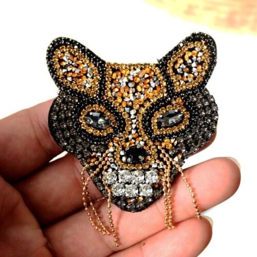 AHYONNIEX 1PC Rhinestone fox beads patches applique sew on fashion clothes shoes bags decoration DIY patch