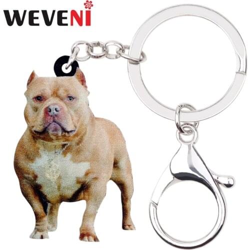 WEVENI Acrylic American Pit Bull Terrier Dog Key Chains Keychain Bag Jewelry For Women Girl Holder Car Charms Pet Wholesale