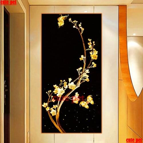 Large plantDIY Diamond Painting Golden plum 5D puzzle rhinestone Cross Stitch Diamond Embroidery Mosaic Handmade Home Decoration