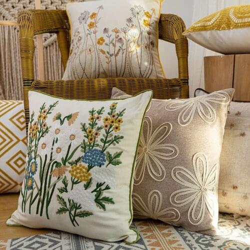 Geometric Embroidery Pastoral Floral Cushion Covers 45x45cm Home Sofa Bedroom Decor Throw Pillow Cases Modern Chair Cushions