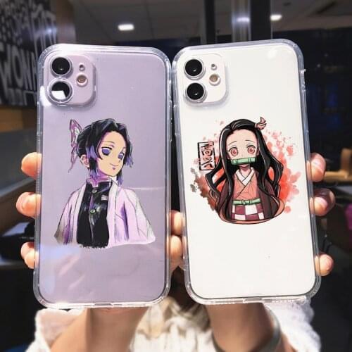 Kimetsu No Yaiba Demon Slayer Anime Phone Case For iPhone 11 12 Pro MAX XS XR X 7 SE20 8 Plus Cute Transparent Soft Cover Fundas