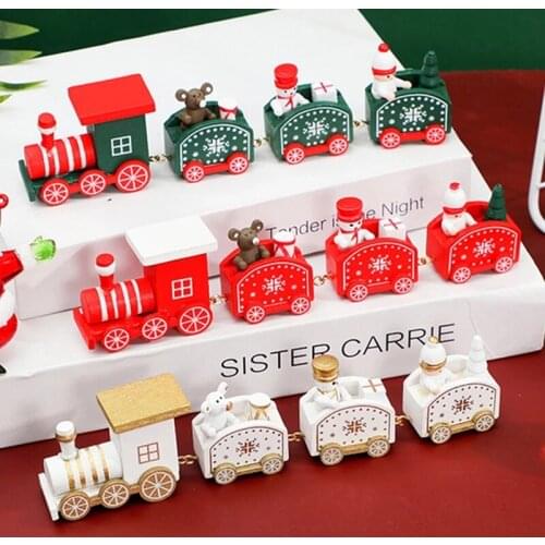 Wooden Christmas Train Ornament Christmas Decoration For Home Santa Claus Gift Toys Crafts Table Deco Navidad Xmas 2021 New Year