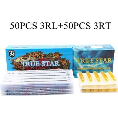 3RL+3RT) 50pcs True star tattoo needles & 50pcs tattoo tips for maquiagem profissional completa tattoo machine free shipping
