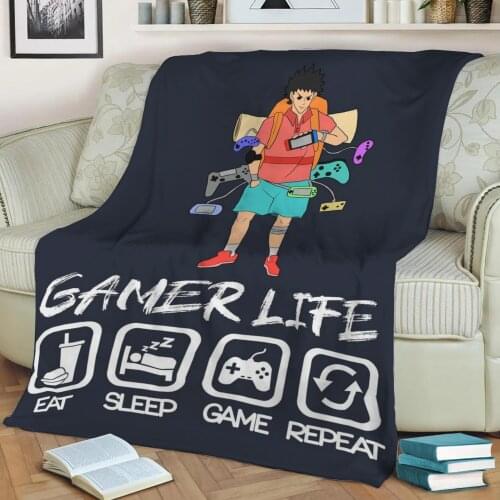 Gamer Life Boy Gaming Throw Blanket Print on Sherpa Blankets Soft for Sofa Customized DIY Plush Thin Quilt