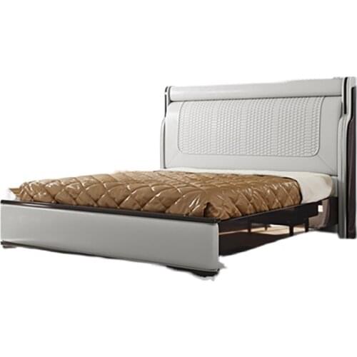 Italian light luxury solid wood bed 1.8 meters post-modern minimalist bedroom leather art double bed bedside table Italian