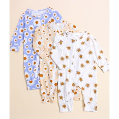 0-24M Newborn Baby Girls Boys Clothes Autumn long Sleeve Floral Rompers Zipper Jumpsuit Cotton Flower Sun Cute Outfit