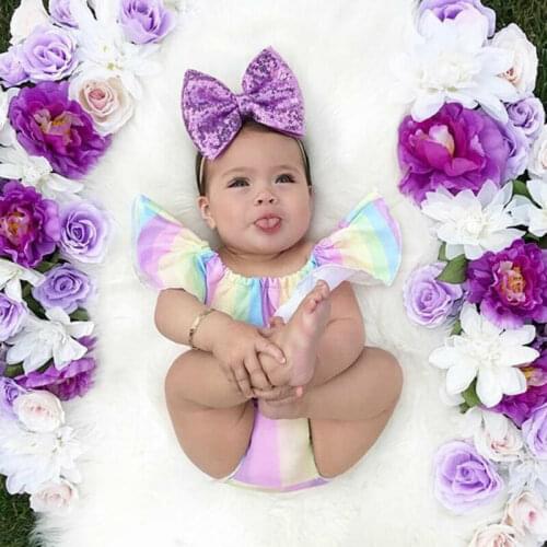 Pudcoco2019 Baby Girl summer clothing set Rainbow Top Ruffle Pants Brief Outfit Sunsuit for Kid clothes toddler Child newborn