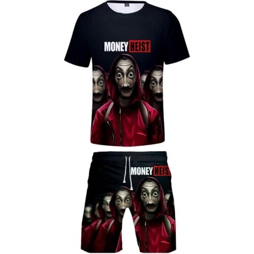 Classic La Casa De Papel Two Pieces Sets Men Money Heist The House Of Paper T Shirt + Shorts Suit Boys Summer Fast Dry Clothes