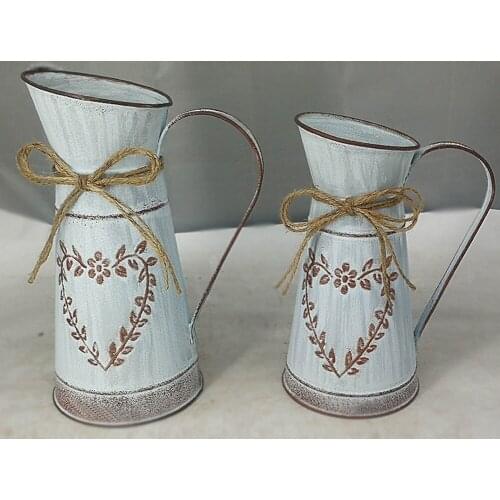 1Pc Creative Shabby Rustic Style Chic Iron Metal Pitcher Flower Vase Can Jug Portable for Wedding Party Decoration Home