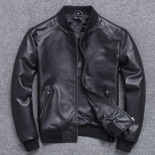 Mens Genuine Leather Large Size Jackets Brand Vintage High Quality Soft Cowhide Coats for Male Slim Casual Black Zipper Jacket