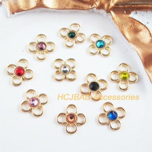 Fashion 20Pcs New Flower Clover Charms Gold Plated Retro Mixed Crystal Connectors 11.5mm