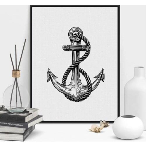Rustic Nautical Anchor Art Wall Decor , Anchor Print Beach Art Canvas Painting Vintage Home Decor