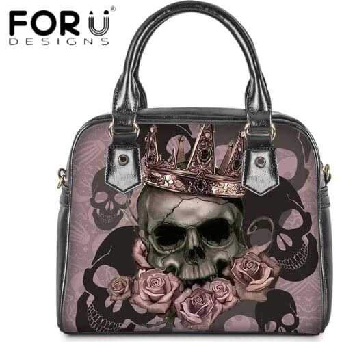 FORUDESIGNS New Trend Queen Skull Rose Flower 3D Print Women Messenger Bag Pu Ladies Totes Bag Girls Leisure Crossbody Bag Sac