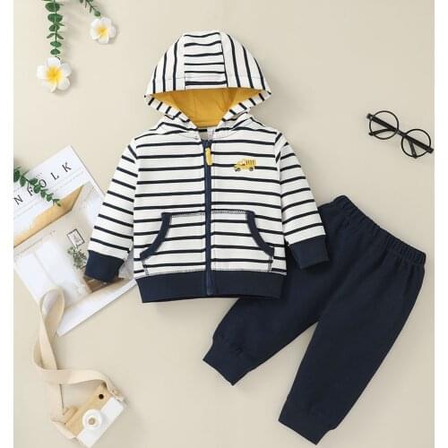 Autumn winter clothes Set Children long-sleeved striped Cartoon Car Hoodies top and trouser suit Infant Baby Boys Girls Outfits