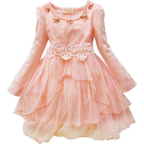 2017 new Spring girl princess dress 100% cotton bud silk long sleeve bitter fleabane bitter fleabane dress 2-12 years old