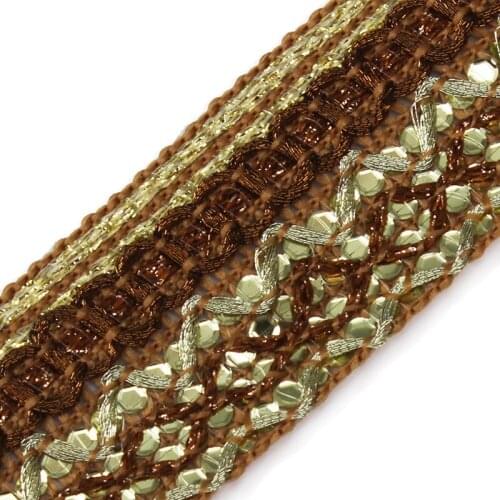 Beads Braided Gold Brown Lace Trim Motif Cord Applique Tape Lace Venice Sewing Accessories For Costume design 20yards T1504