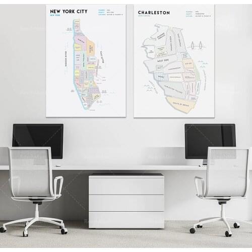 Whimsical Charleston SC Neighborhood-New York City Map Frameless Map Poster