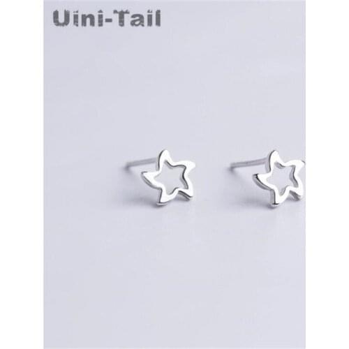Uini-Tail new 925 sterling silver personality star stud earrings female Korean literary hollow five-pointed star stud earrings