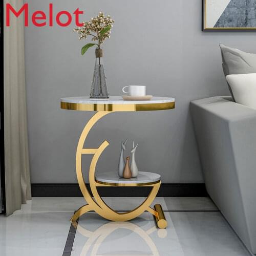 Nordic Marble Side Table Simple Small Coffee Table Balcony Iron Round Table Light Luxury Living Room Bedroom Bedside Sofa
