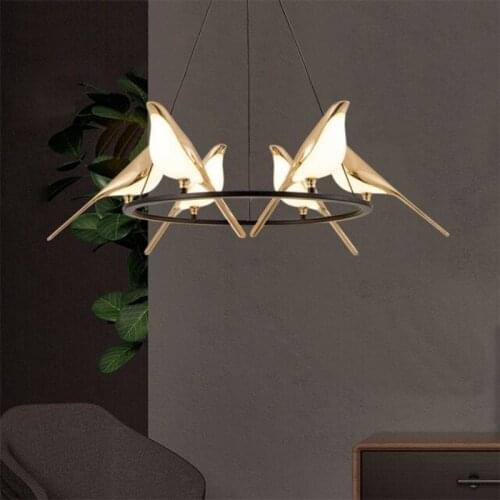 Modern Bird Chandelier Creative Magpie Round Golden LED Living Room Chandelier Hall Cafe Bar Restaurant Lights