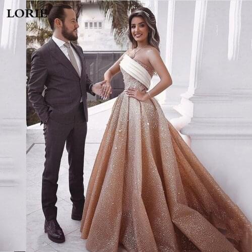 LORIE Champagne Princess Wedding Dresses 2020 Strapless Glitter Bridal Gownsvestidos de novia Dubai Custom Made Plus Size
