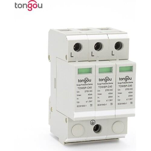 SPD 3P 20KA~40KA C ~275VAC House Surge Protector Protection Protective Low-voltage Arrester Device