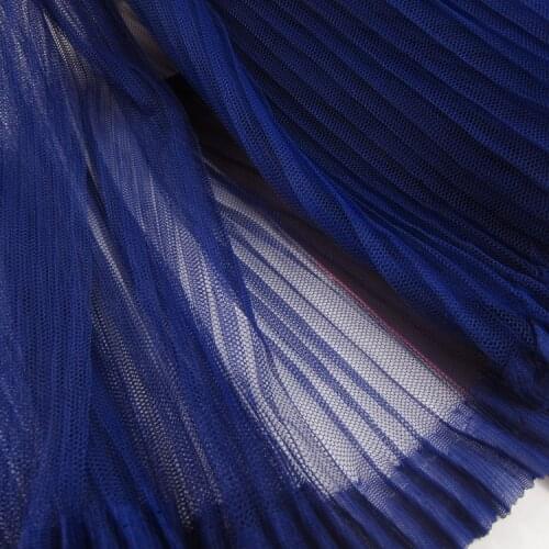 5Meters Evening Gowns Pleated Crushed Mesh Fabric Royal Blue Crumpled Tulle Net Fabric For Organ Tutu Skirt Wedding Dress Fabric