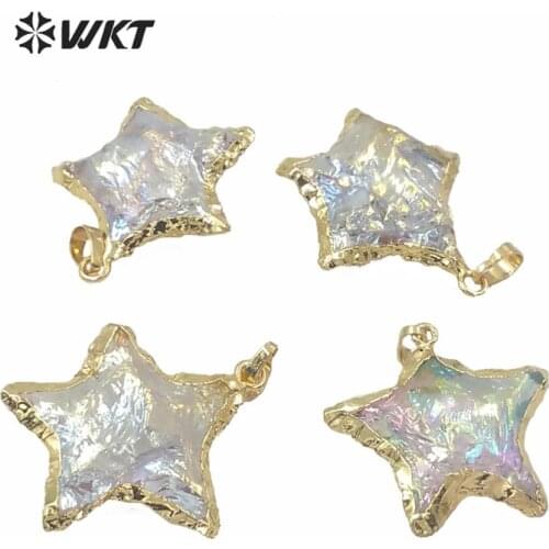 WT-P1563 Fashion Women Jewelry Pendant Aura Quartz Stone With Gold Plated Star Shape For Girl Jewelry 10pcs