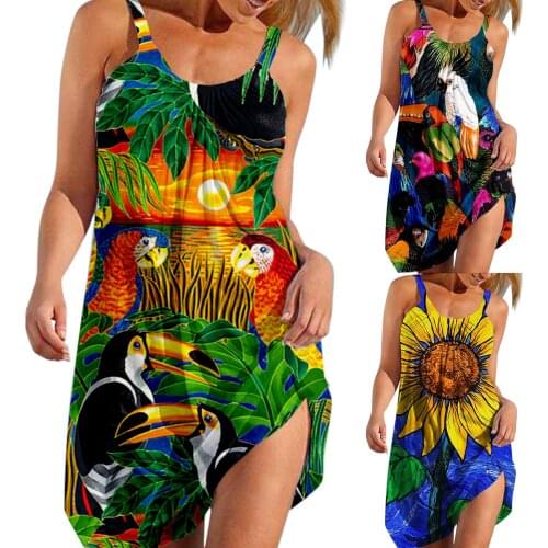 Women Sleeveless Dress Sexy Cute Bohemian Dress 2021 Fashion Cartoon Print Dress Vintage Loose Beach Dress Robe Femme Été