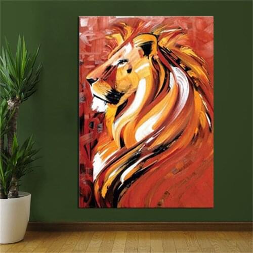 100% Hand-painted oil painting abstract animal lion king brown power guard childrens room theme wall art modern canvas painting