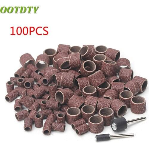 100 Pcs 1/2" and 1/4" Sanding Band Sleeves Drum Kit Sandpaper Rubber 2 Mandrels 120 Grits/80 Grits