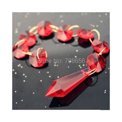 12pcs RED DIAMOND HANGING CRYSTAL GARLAND WEDDING STRAND WITH 8 BEADS AND 1 DROP PENDANT