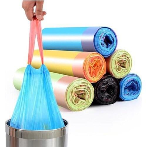 15pcs/roll Biodegradable Garbage Bag Storage Plastic Trash Bags Kitchen Garbage Box Household Disposable PE Drawstring Handles