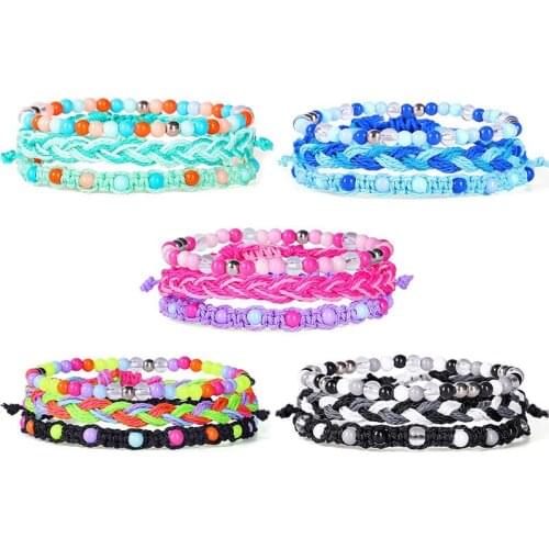 Boho Stackable 4PCS Candy Color Waxed String Seed Beads Set Bracelet Women Girl Chic Sailor Knot Handmade Surf Jewelry Present