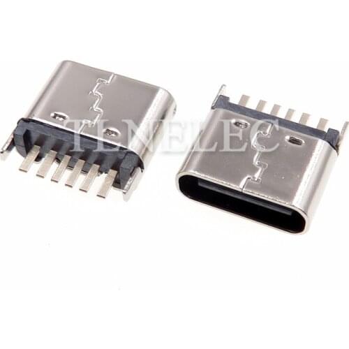 5pcs Type-c USB Socket C-port Simple Quick Charge Connectors Female Socket 6 Pins Vertical Plug Board Charging Base Connector