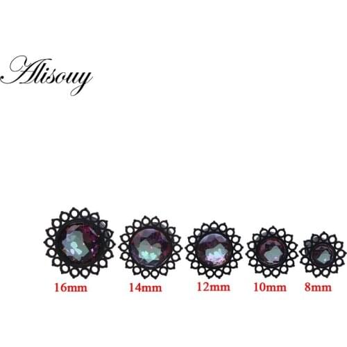 Alisouy 2PCS Vintage Flower Ear Plug Tunnel jewelry Expander Stainless Steel Gauges 8-16mm Stretcher sexy Body Piercing Jewelry