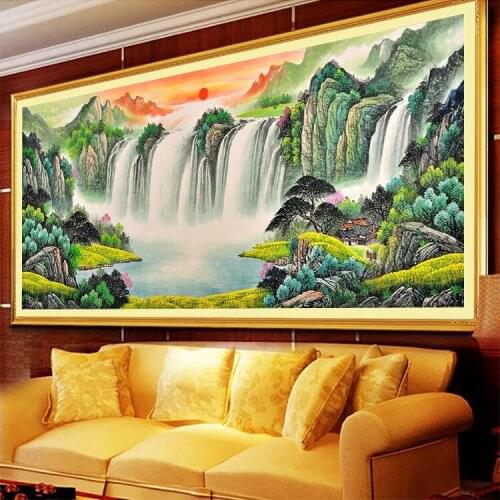 Full Drill Round Diamond painting landscape DIY Diamond Embroidery Mosaic Picture Of Rhinestone Wall Decoration Home waterfall