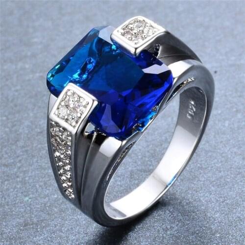Big Geometric Zircon White Blue Crystal Rings For Women Men Wedding Jewelry Male Female Engagement Promise Ring Anniversary Gift