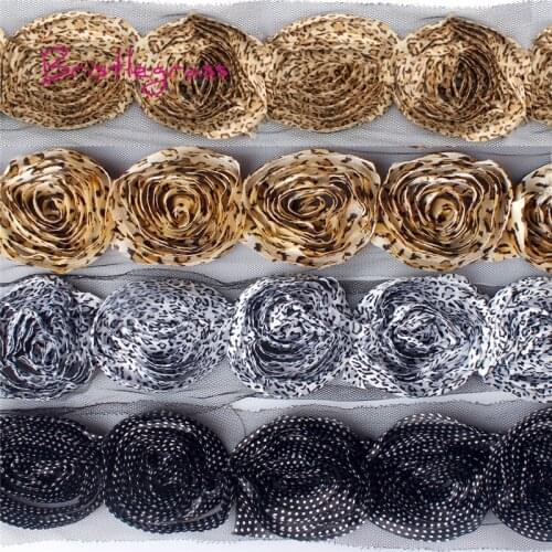 BRISTLEGRASS 1 Yard 2.36" 7cm 3D Leopard Satin Flower Mesh Lace Trim Kid Headband Hair Tie Bridal Wedding Dress DIY Sewing Craft