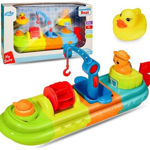 Baby Bath Assemble Boat Spray Water Toy Kids Bath Tub Set Play Water Game Shower Bathroom Rubber Ducky for Toddlers 2 3 Years