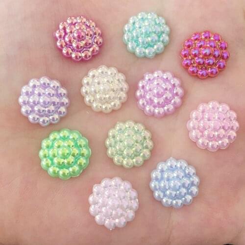 DIY 120pcs 14mm nice AB resin Pearl flower round shape Scrapbook Craft Flatback Beads B16A*3