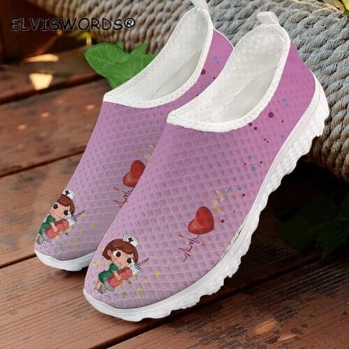 ELVISWORDS Nurse Heart Design Brand Design Non-slip Slip on Lazy Shoes for Women Casual Ladies Walking Shoes Soft zapatos mujer