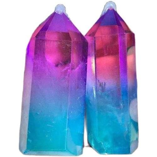Crystal quartz point pink and blue aura crystal point tower for home decoration