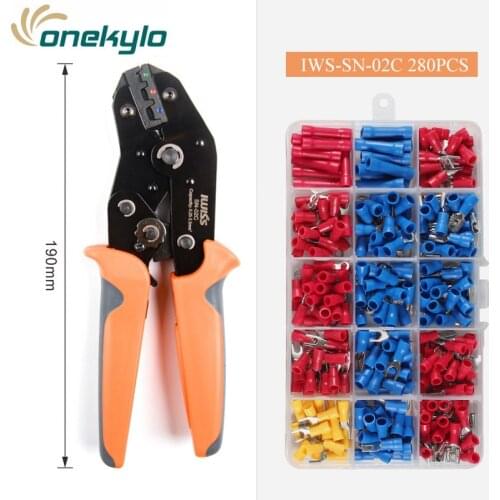 IWISS SN-02C crimping plier with 280Pcs Assorted Insulated Spade Crimp Terminal Butt Electrical Wire Cold-Pressure Terminal Set