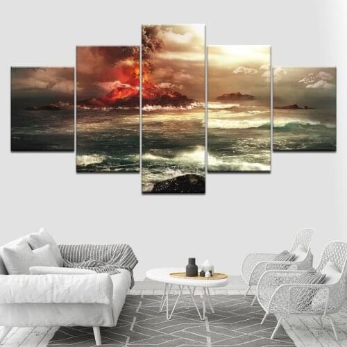 Canvas Picture 5 Piece HD Game Volcano views Wallpapers Art Canvas Print modern Poster Modular art painting Home Decor