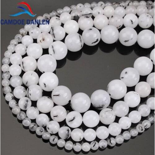 Natural Stone Rock Crystal Black Rutilated Hair Quartz Round Beads 4 6 8 10MM Fit Diy Bracelet Necklace Beads For Jewelry Making