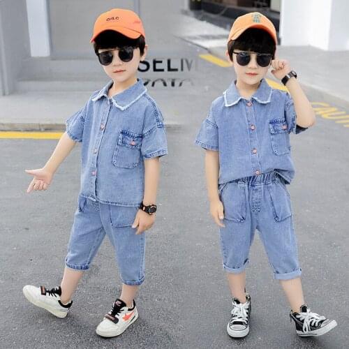 Boys Summer Clothing Sets Children Short Sleeves Shirt and Pants Outfits Denim Kids Clothes For Girls Boys Casual Sports Suits
